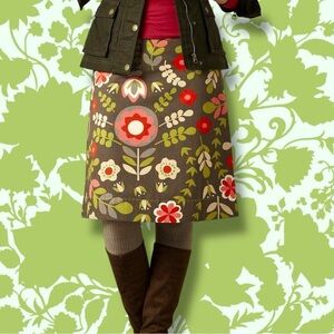 Boden Mod Style Gray, Pink & Green Floral Print A-Line Cotton Twill Skirt Size 4